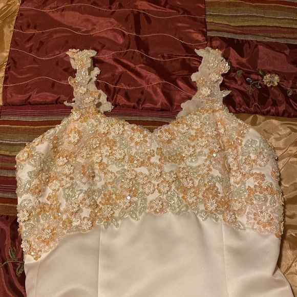 Cream sequined wedding dress.  Length from waist 106 inches. - Picture 5 of 10